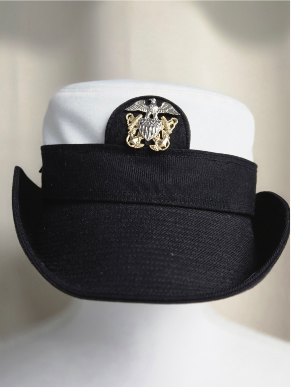 Vintage Women's Naval Style Black White Dress Bucket Hat Size 21.5